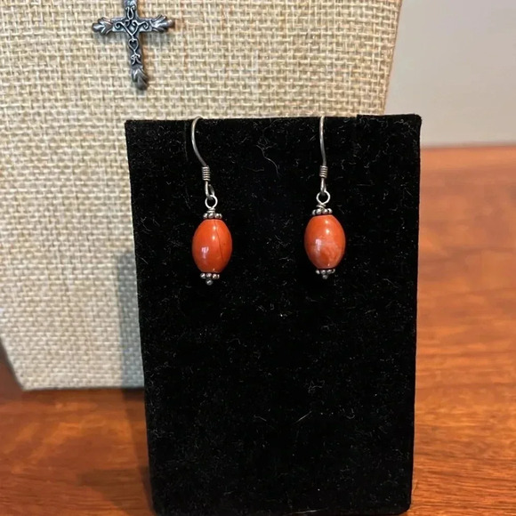 Silvertone Beaded Cross Necklace and Earrings Bundle - Picture 2 of 7